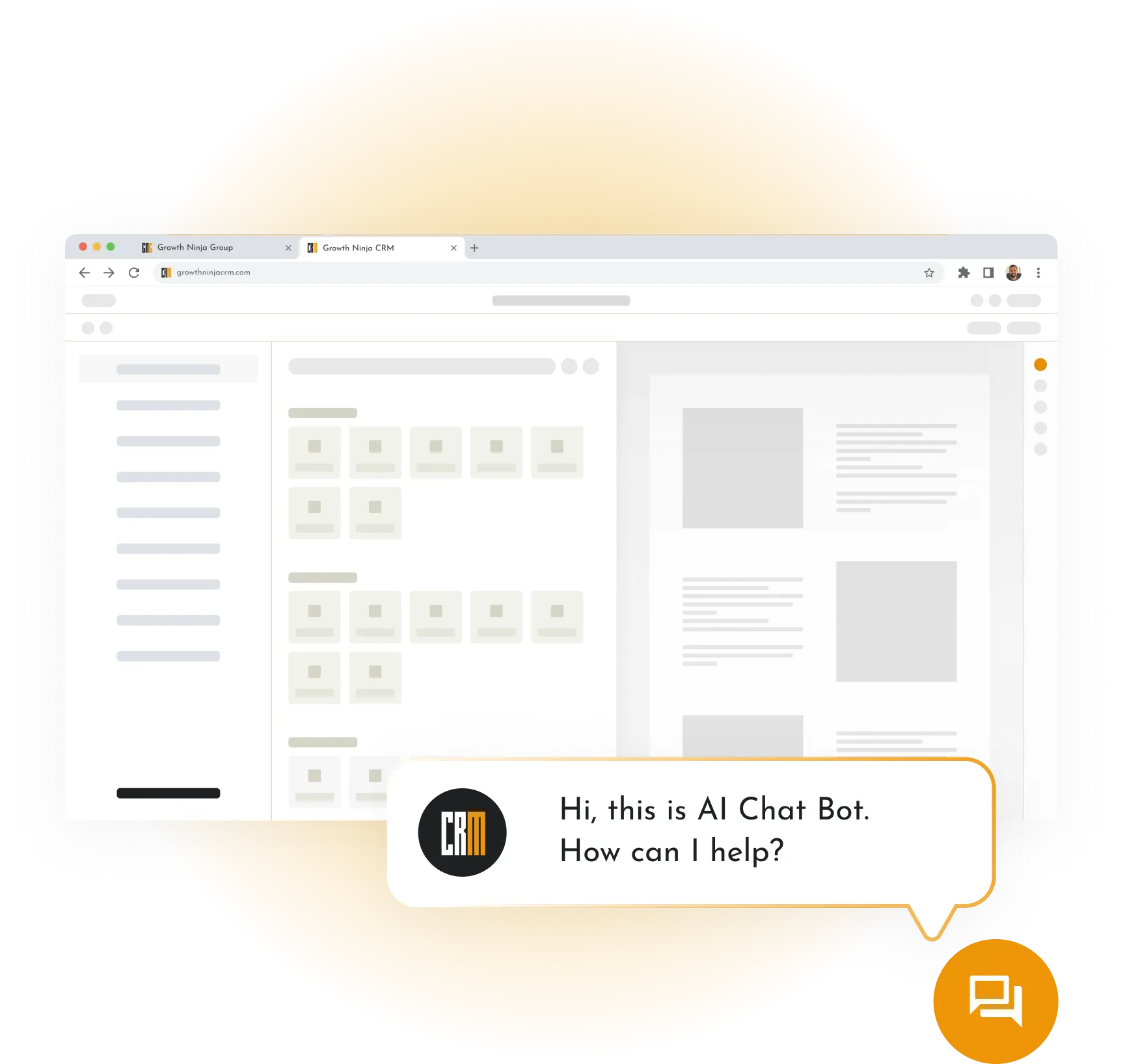 Growth Ninja CRM funnel and website builder with a conversational AI chatbot