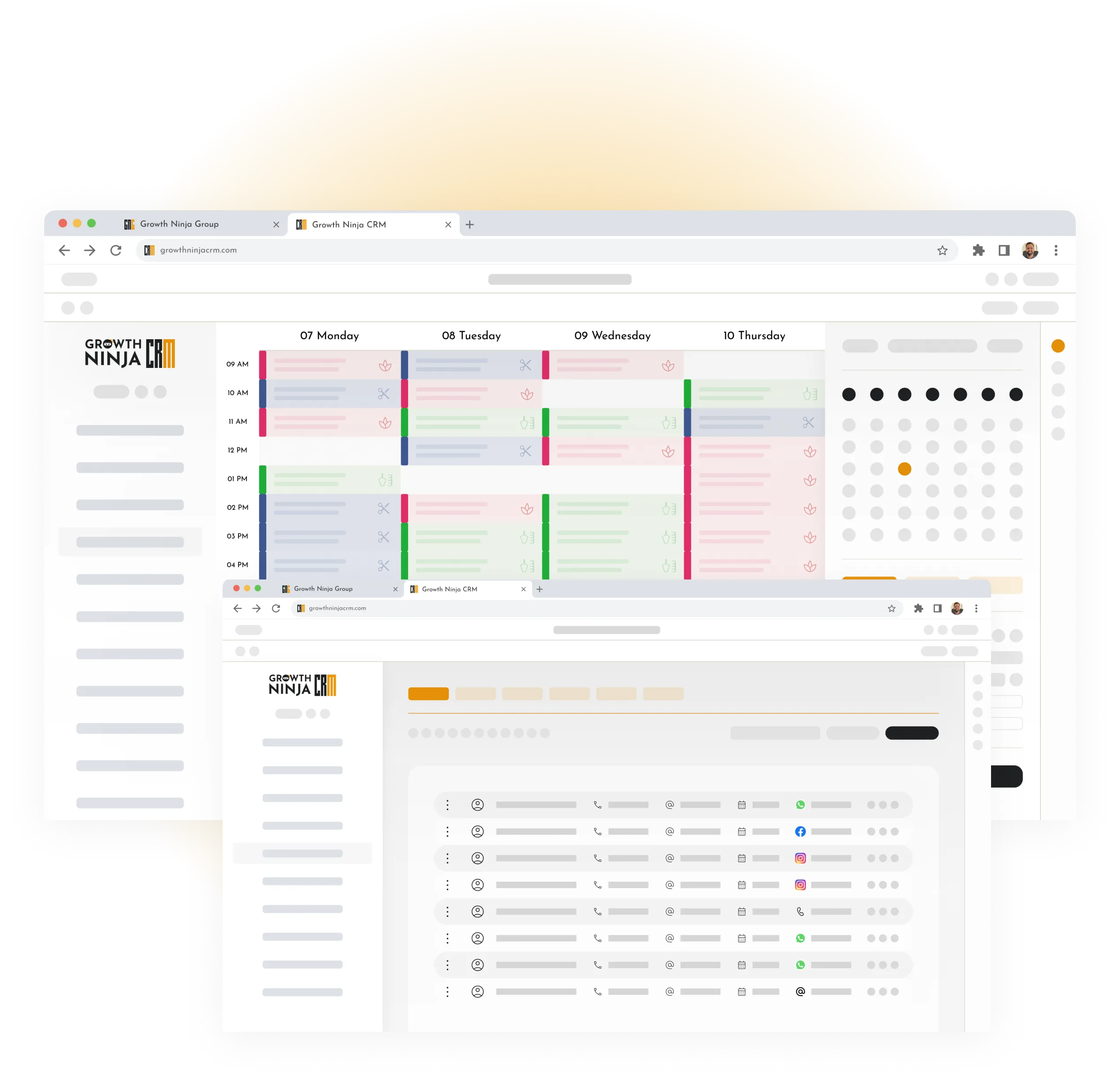 Growth Ninja CRM calendar with appointment booking and contact management